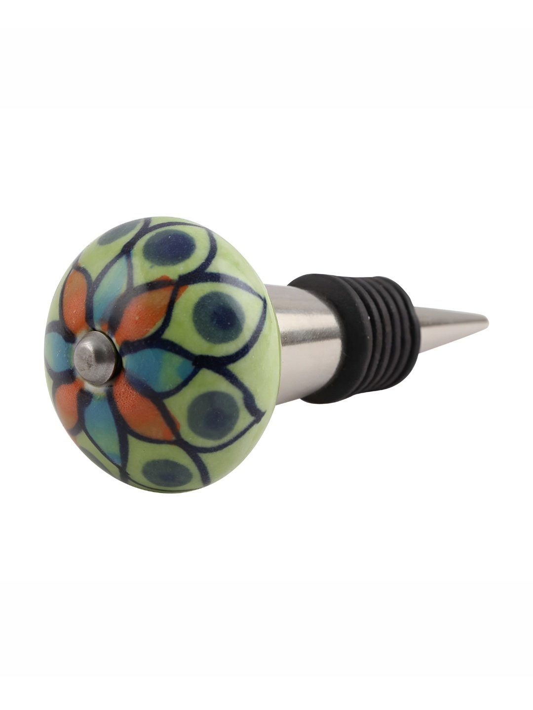 

Indianshelf Green & Black Rangoli Printed Ceramic Wine Bottle Stopper