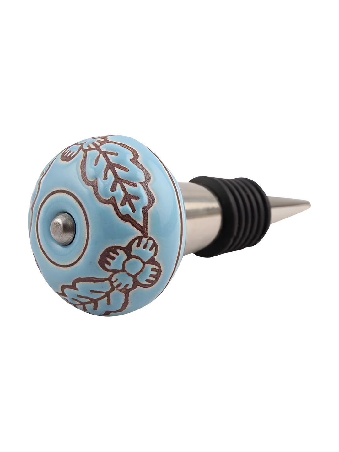 

Indianshelf Turquoise Blue and Brown Leaf Flower Textured Ceramic Wine Bottle Stopper