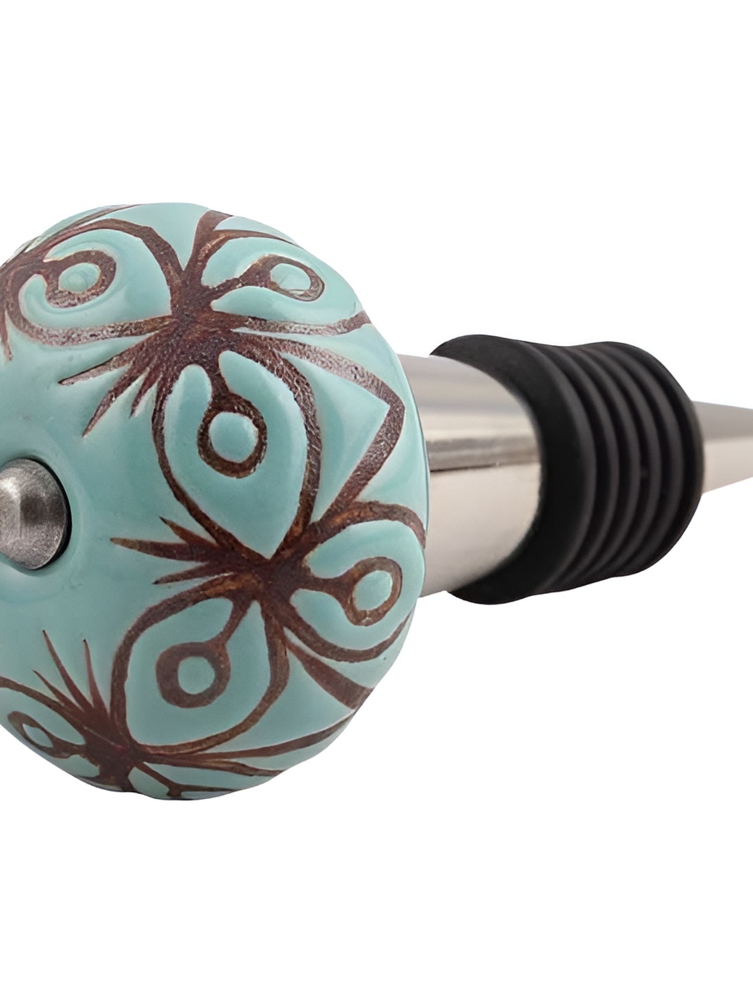 

Indianshelf Green & Brown Floral Printed Ceramic Leak-Proof Wine Bottle Stopper