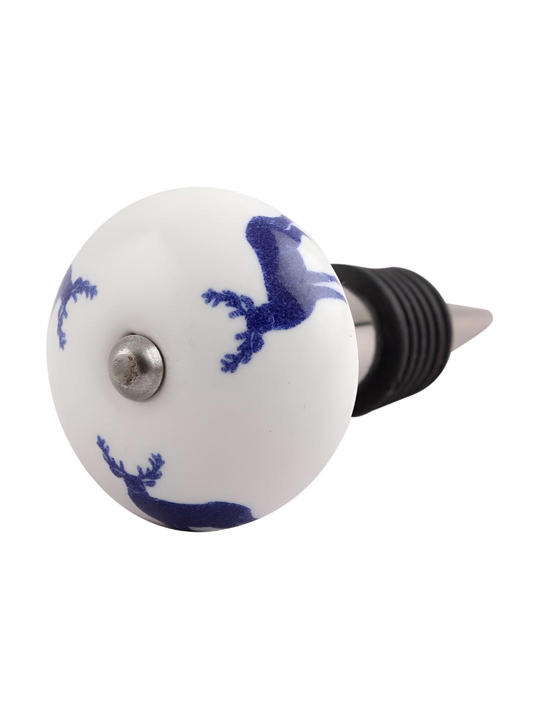 

Indianshelf Blue & White Rein Deer Printed Ceramic Wine Bottle Stopper