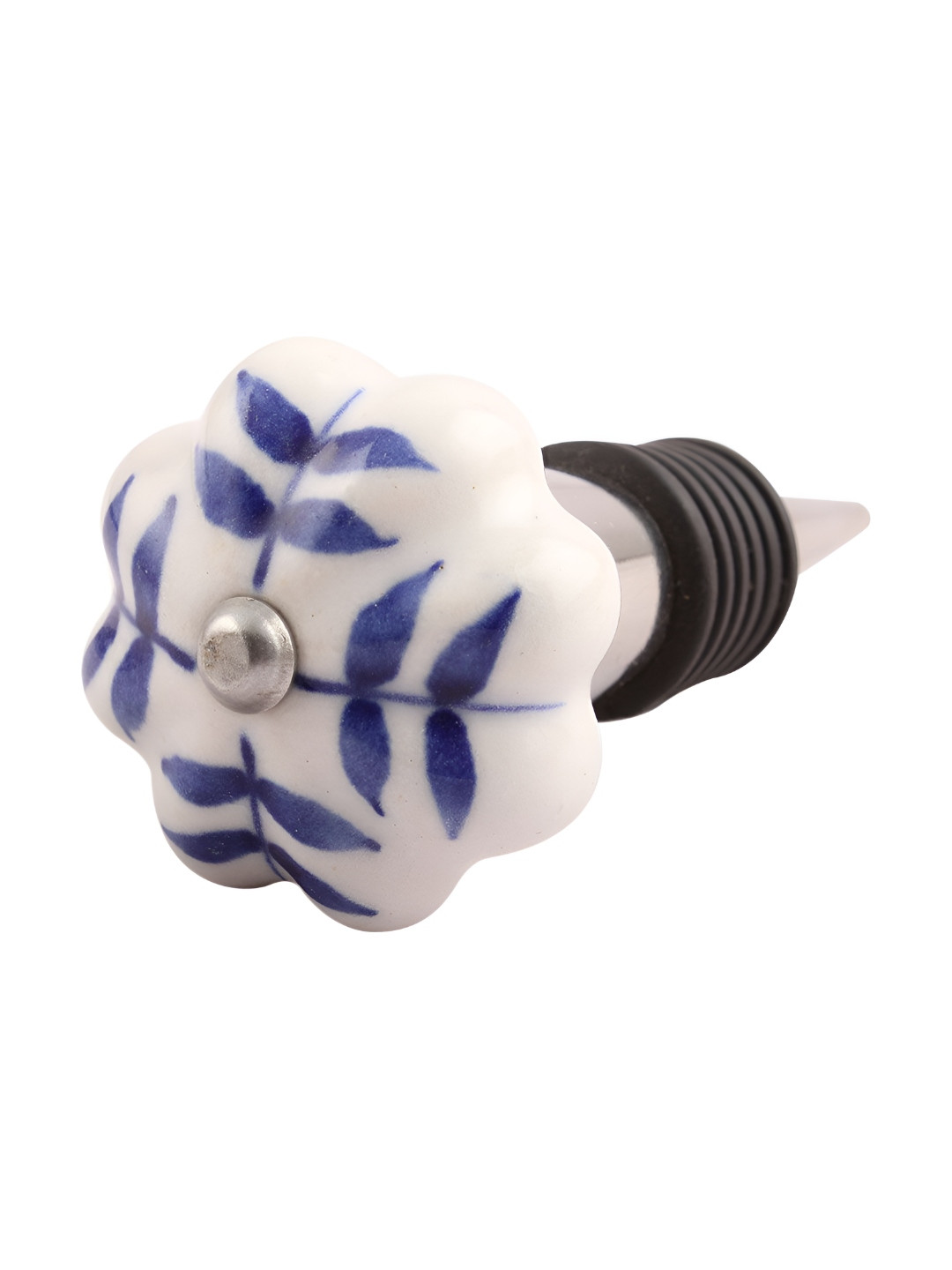 

Indianshelf Blue and White Leaf Printed Ceramic Wine Bottle Stopper