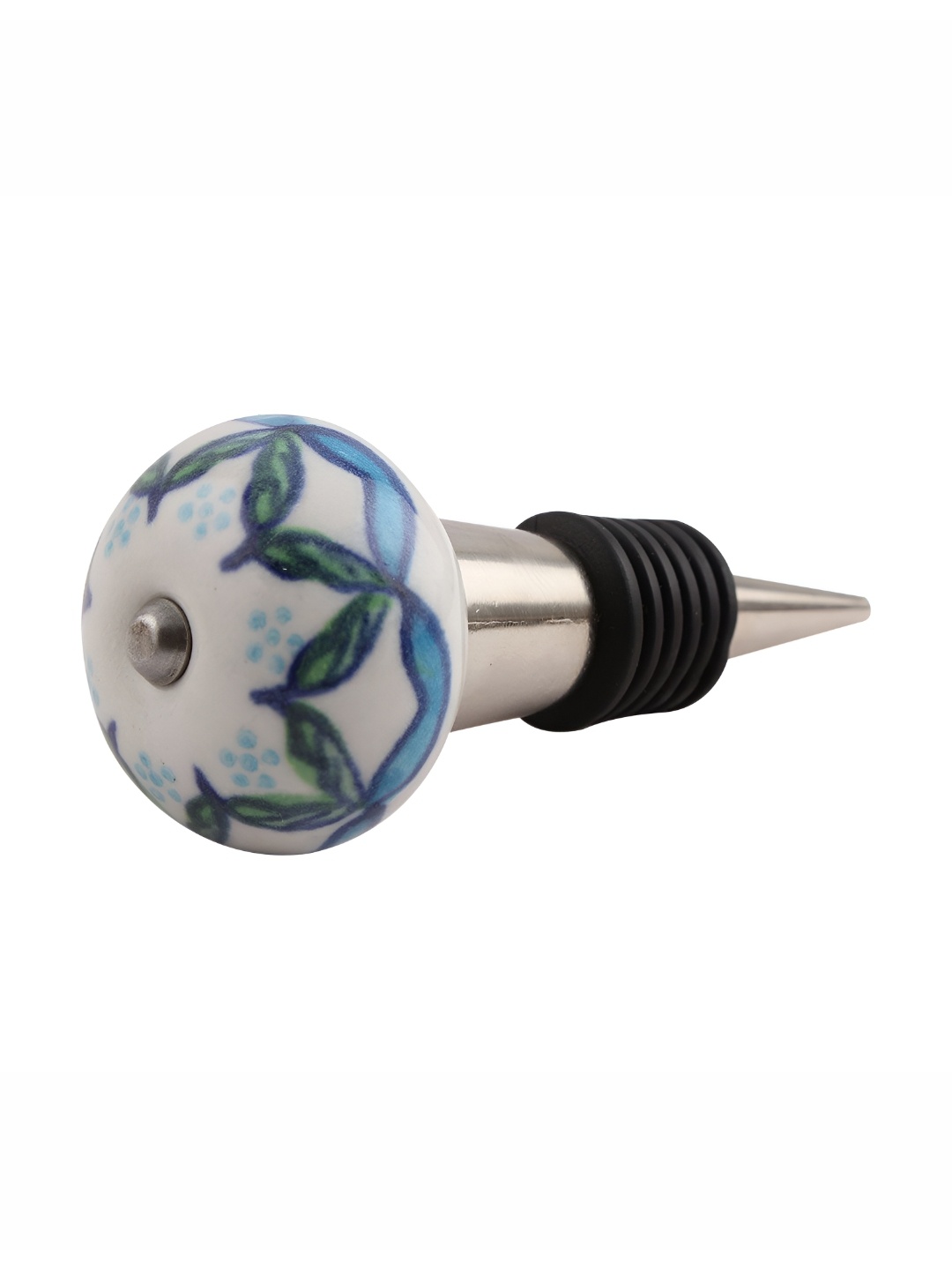 

Indianshelf Green & White Leaves Printed Ceramic Leak-Proof Wine Bottle Stopper
