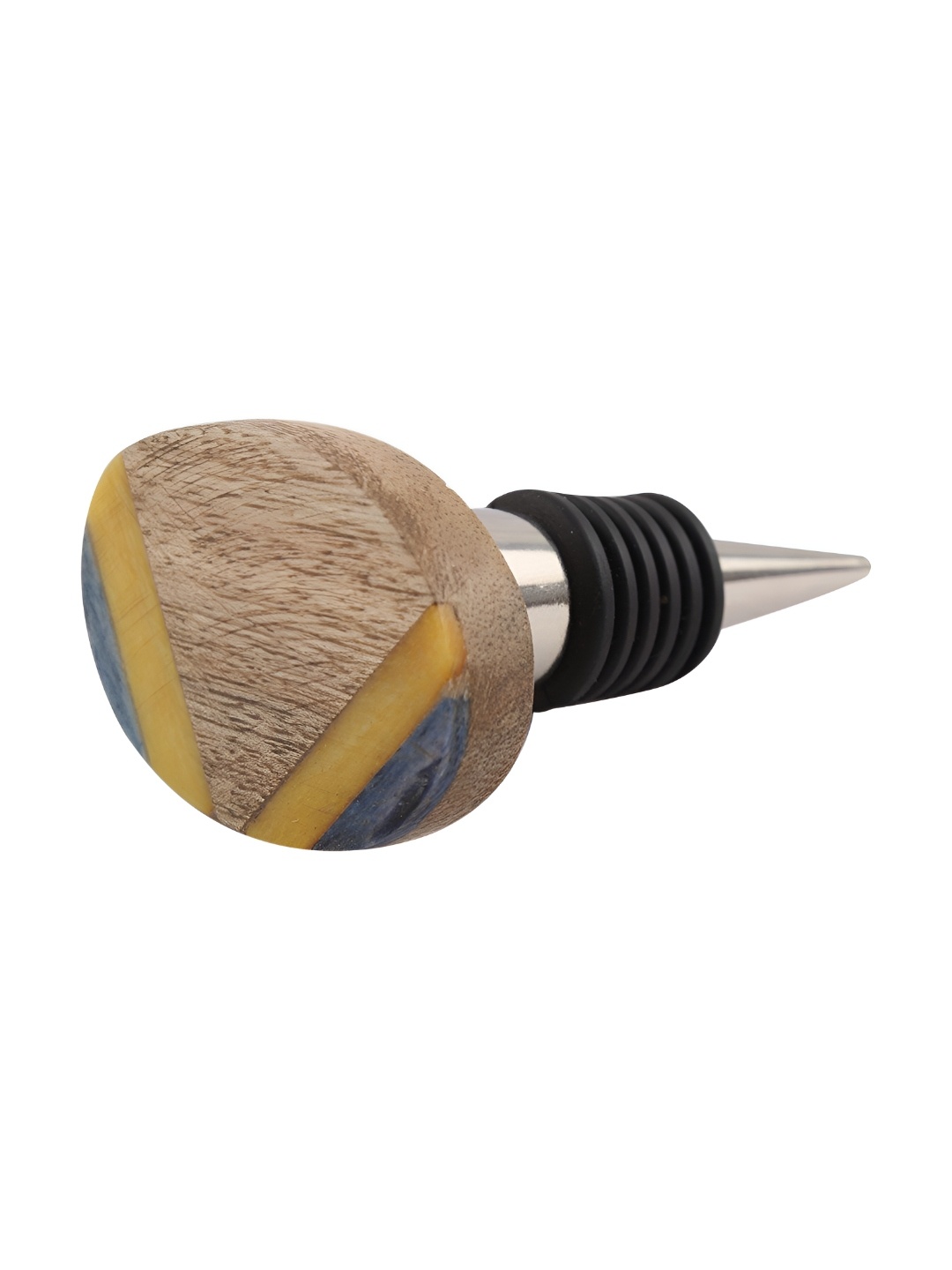 

Indianshelf Yellow and Brown Printed Wooden Oval Wine Bottle Stopper