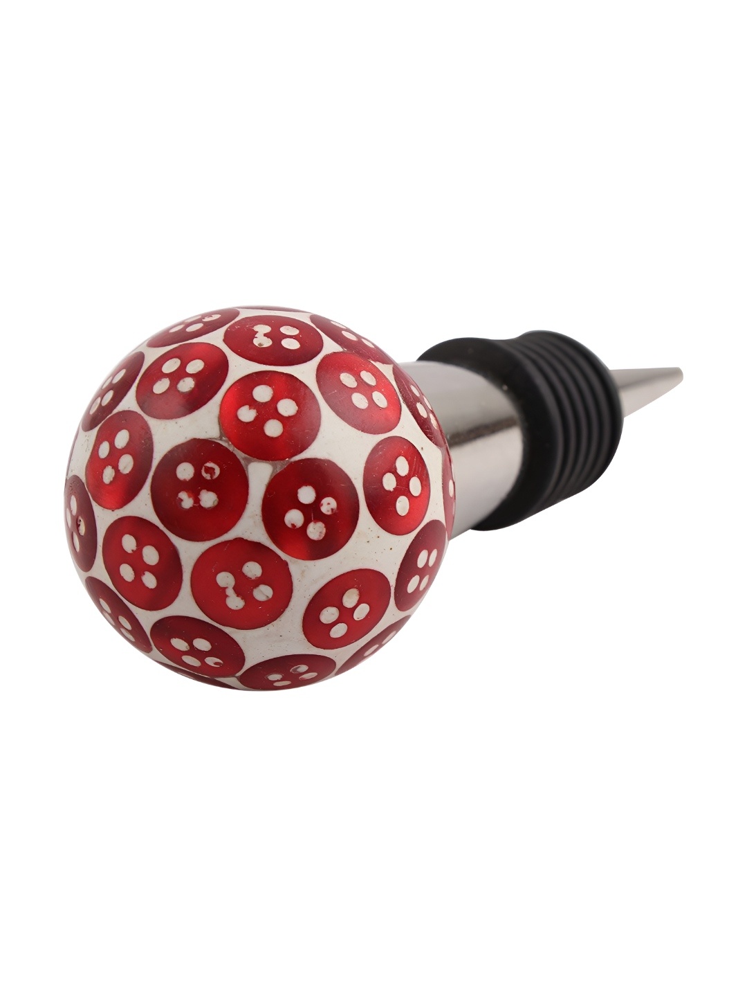 

Indianshelf Red and White Button Printed Resin Wine Bottle Stopper