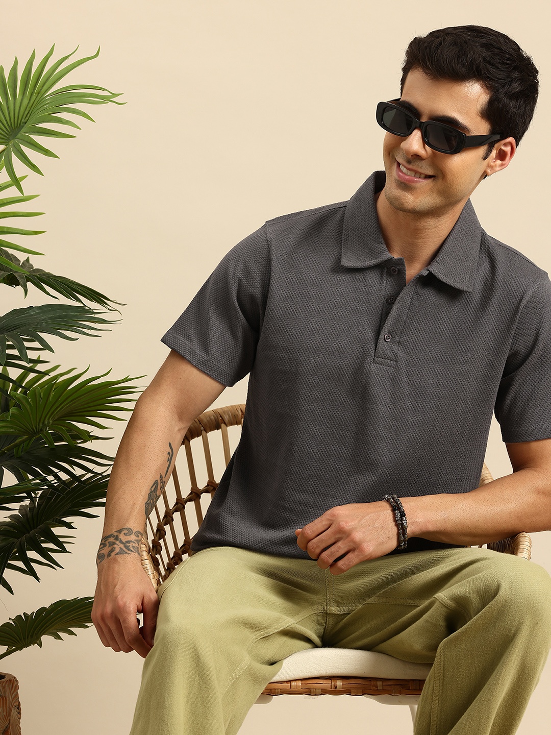

Mast & Harbour Popcorn Textured Polo Collar Relaxed Fit T-shirt, Grey