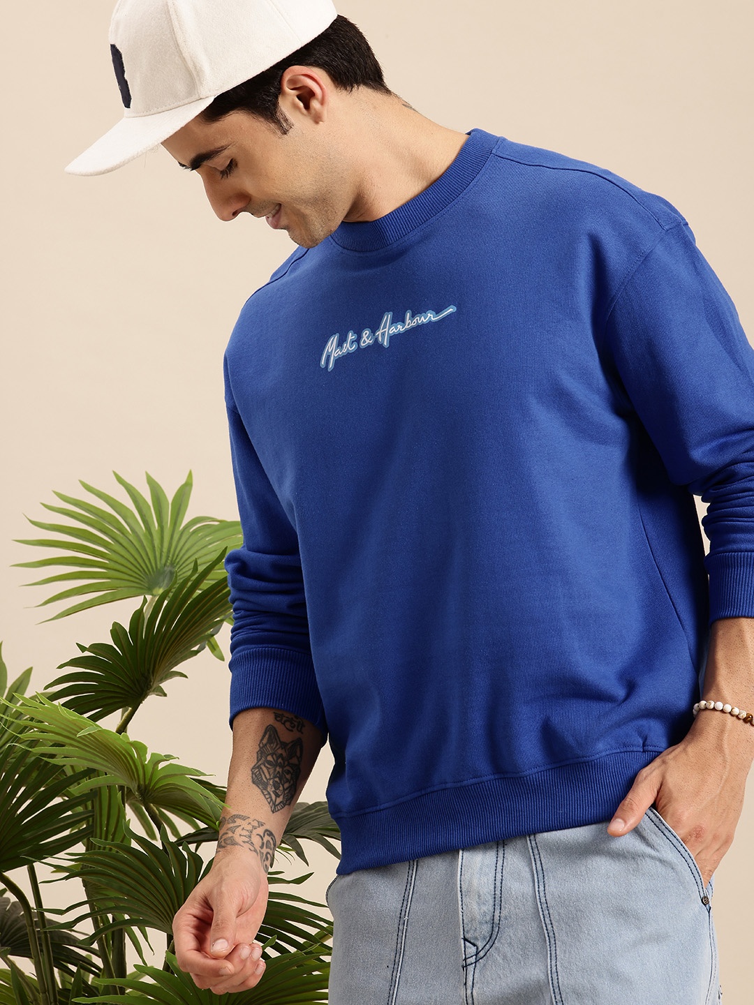 

Mast & Harbour Brand Logo Printed Sweatshirt, Blue