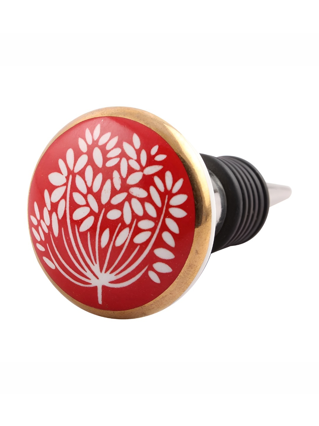 

Indianshelf Red and White Wax Flower Printed Ceramic Wine Bottle Stopper