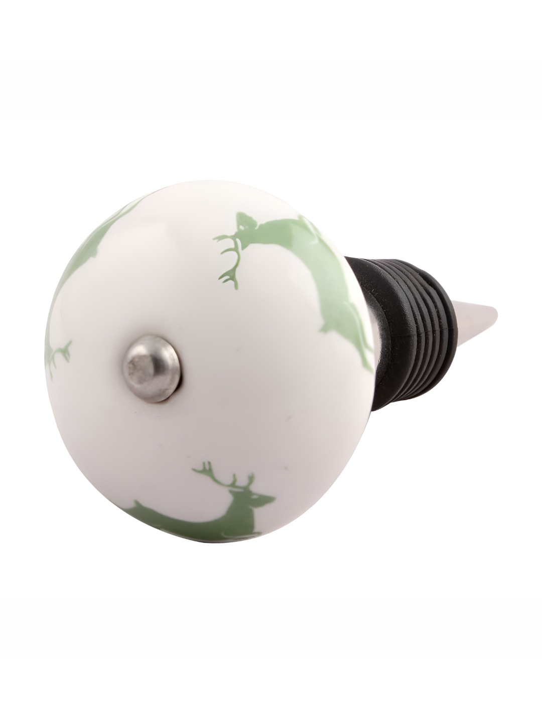 

Indianshelf White & Green Rein Deer Printed Ceramic Wine Bottle Stopper