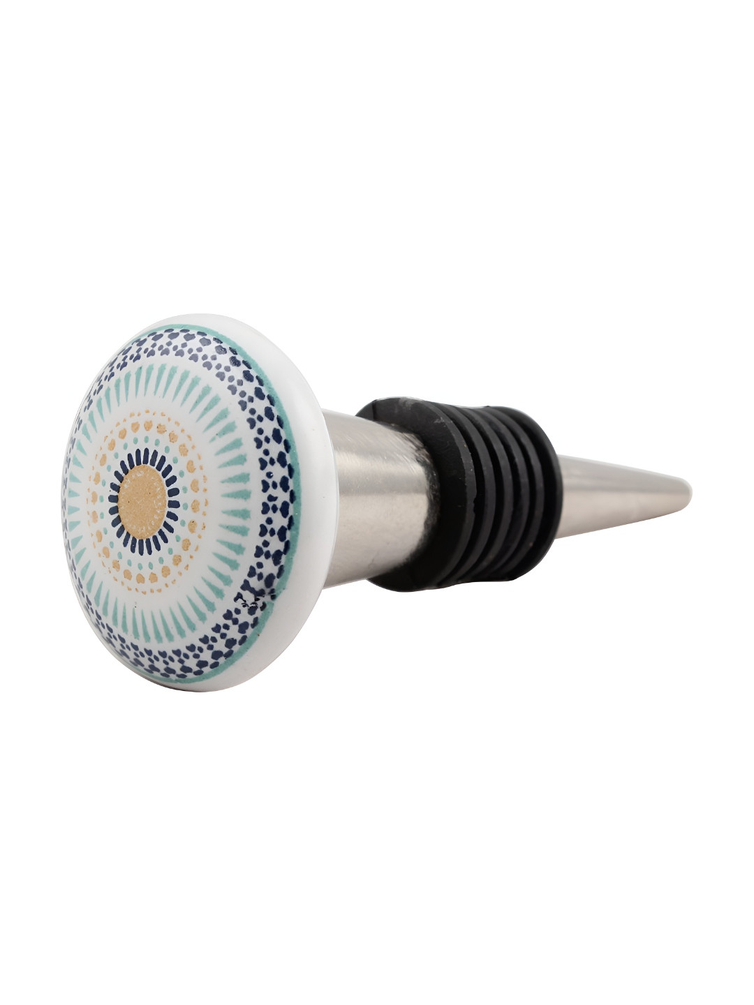 

Indianshelf White & Blue Wheel Printed Ceramic Wine Bottles Stopper