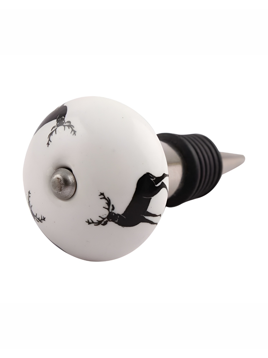 

Indianshelf Black and White Rein Deer Printed Ceramic Wine Bottle Stopper