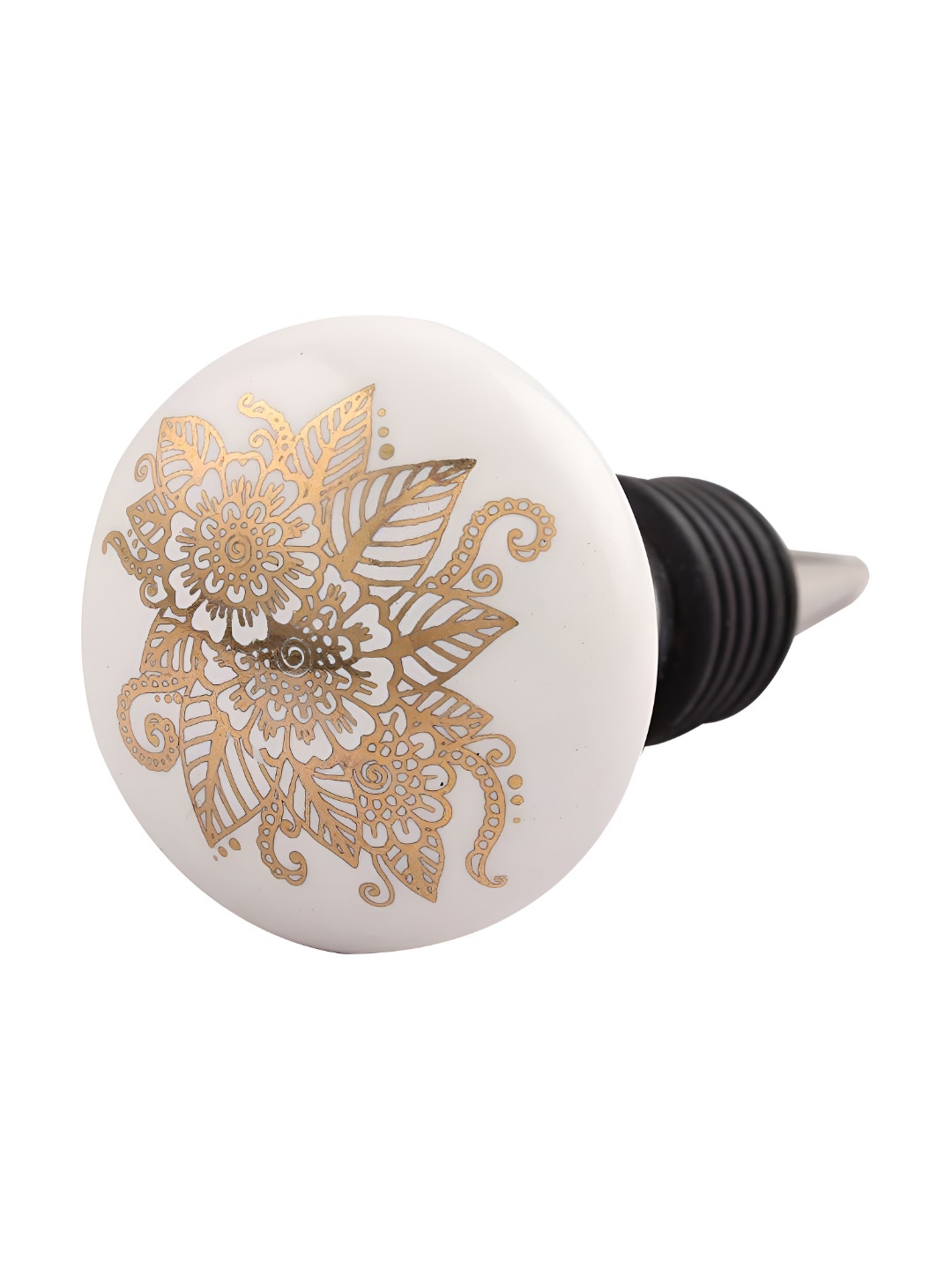 

Indianshelf Gold-Toned and White Flower Printed Ceramic Wine Bottle Stopper