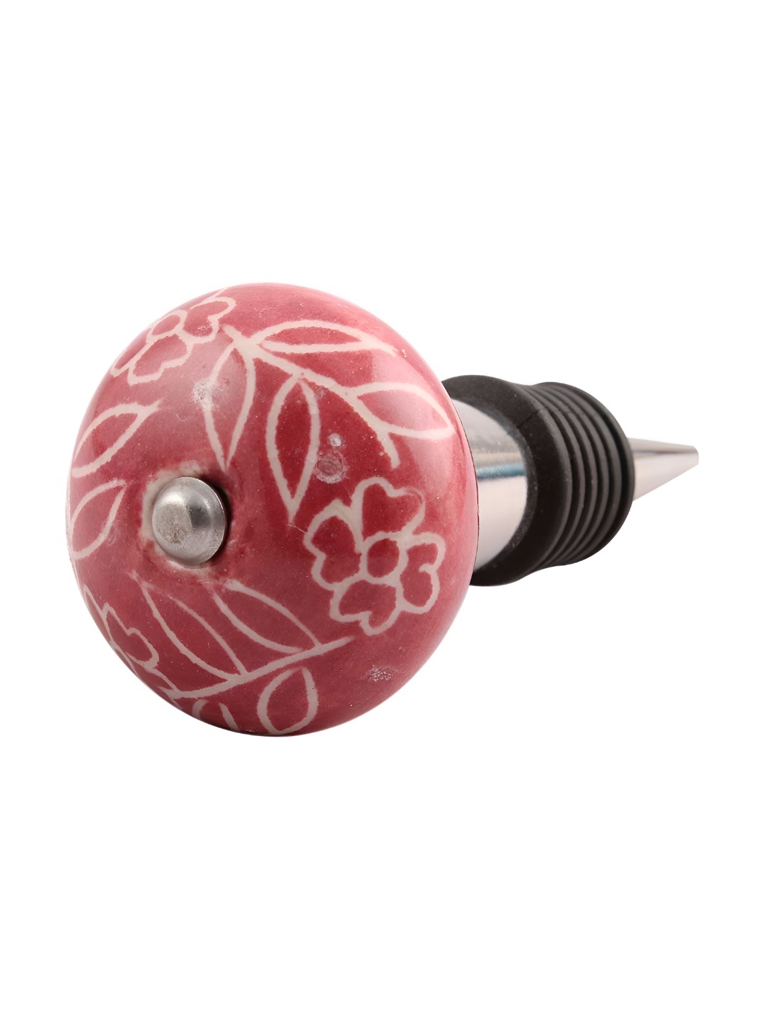 

Indianshelf Pink & Silver-Toned Floral Printed Ceramic Wine Bottle Stopper