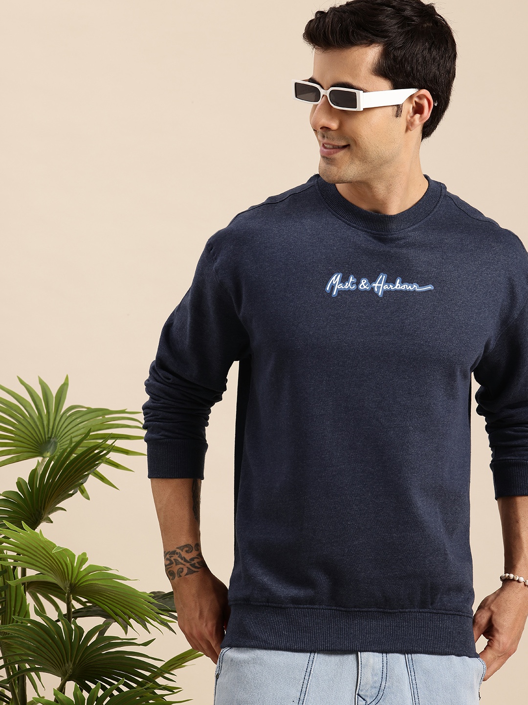 

Mast & Harbour Brand Logo Printed Sweatshirt, Navy blue