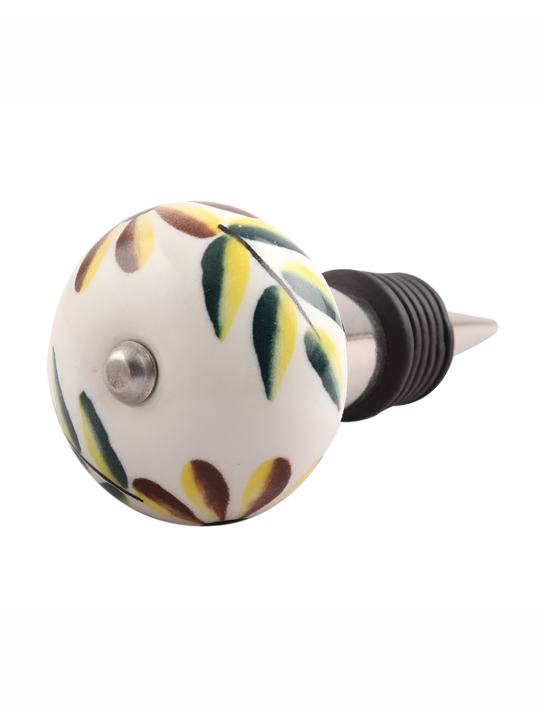 Indianshelf White & Green Floral Printed Ceramic Wine Bottle Stopper