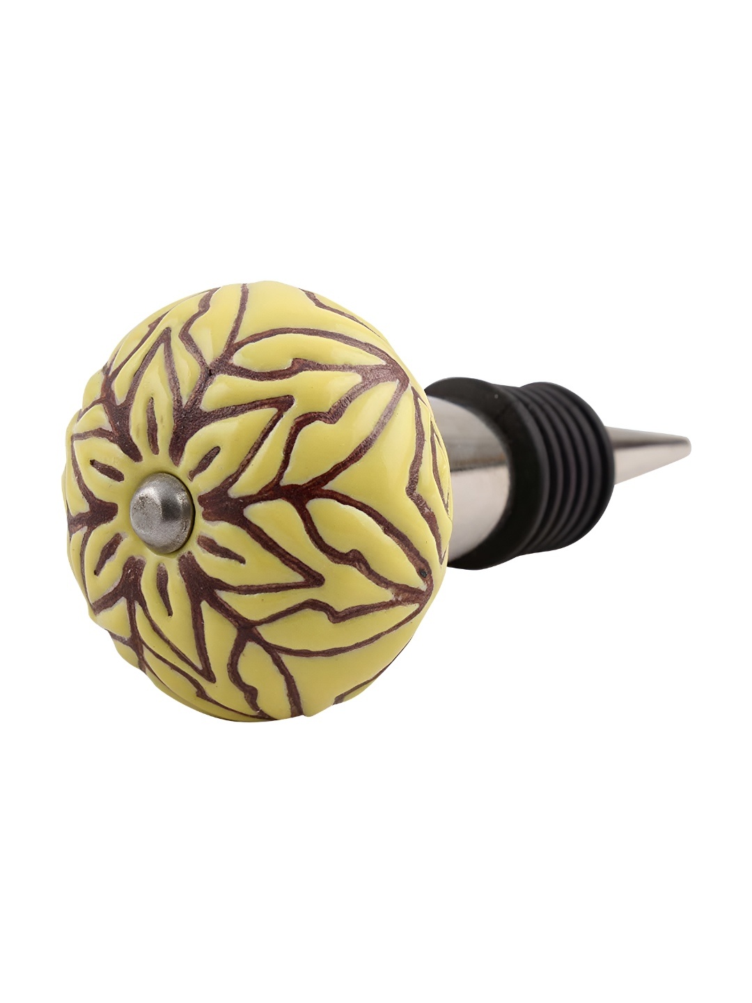 

Indianshelf Yellow & Brown Floral Textured Ceramic Wine Bottle Stopper