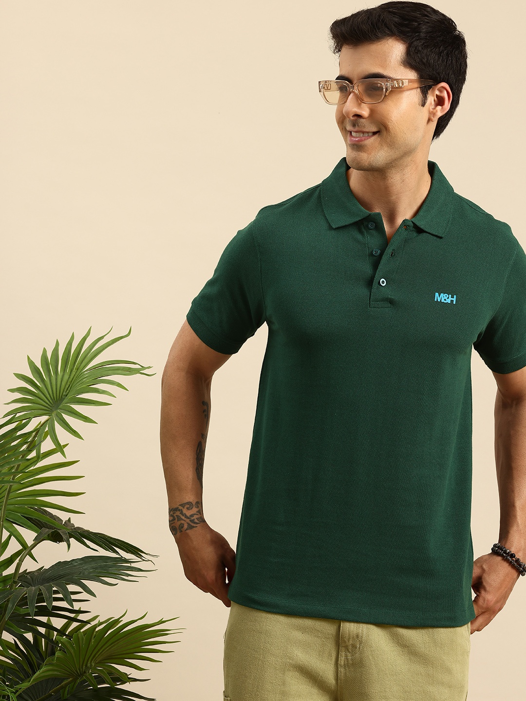 

Mast & Harbour Short Sleeves Polo Collar T-shirt, Green