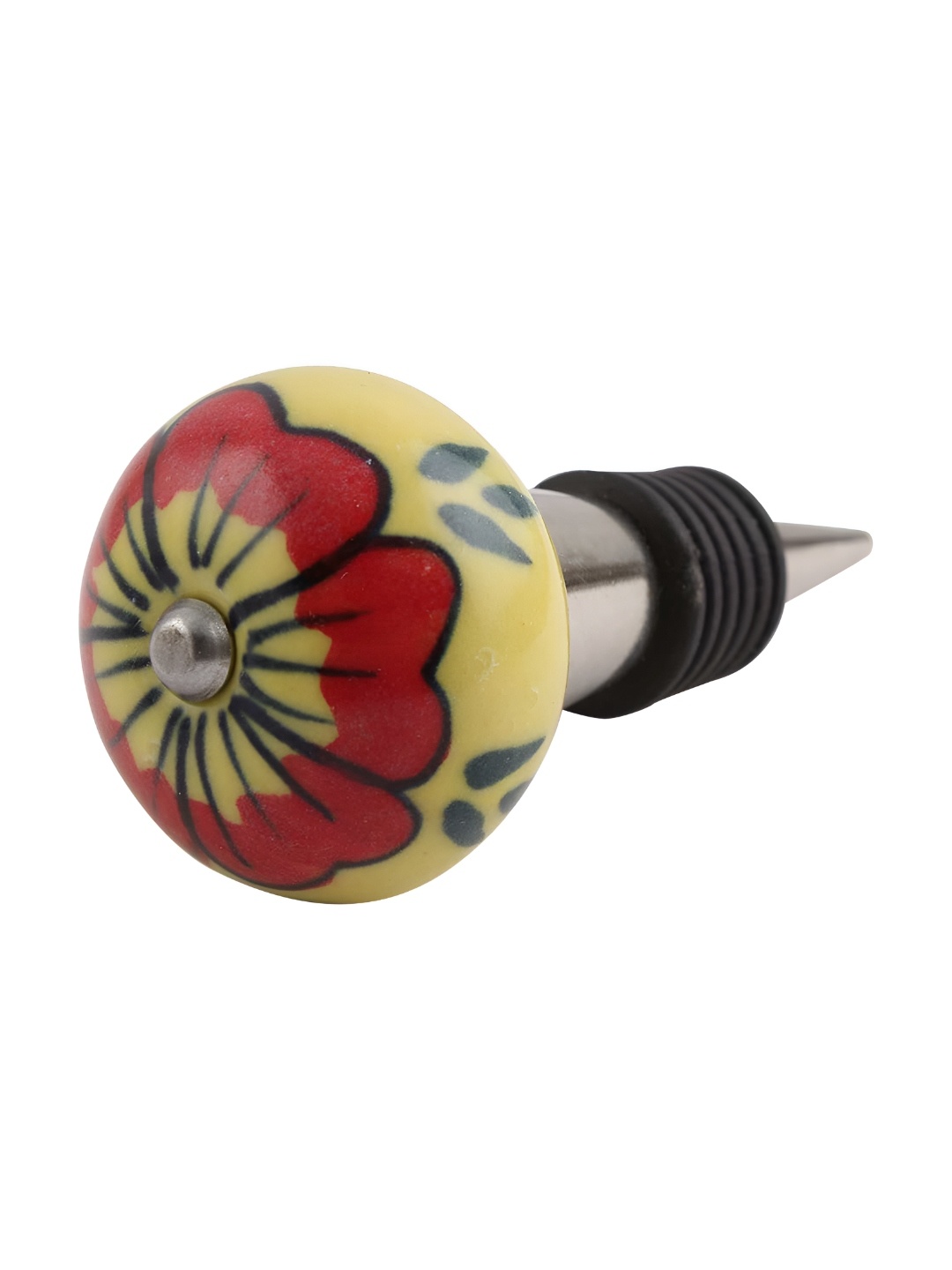 

Indianshelf Yellow & Red Floral Printed Ceramic Wine Bottle Stopper