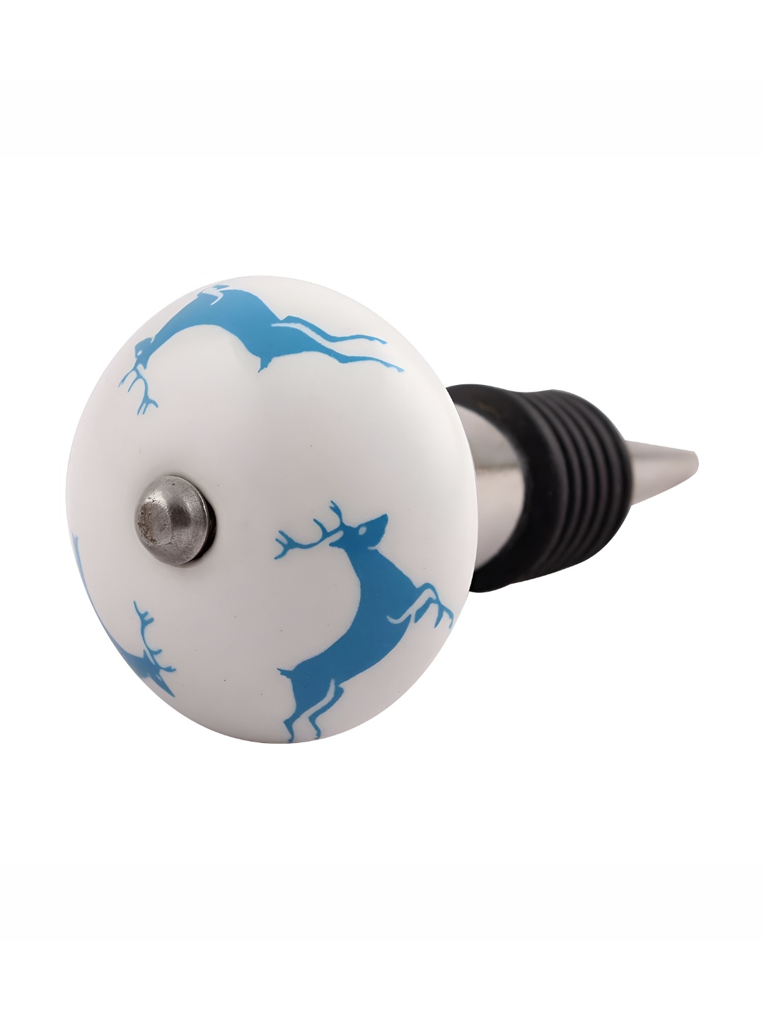 

Indianshelf Turquoise Blue & White Rein Deer Printed Ceramic Wine Bottle Stopper