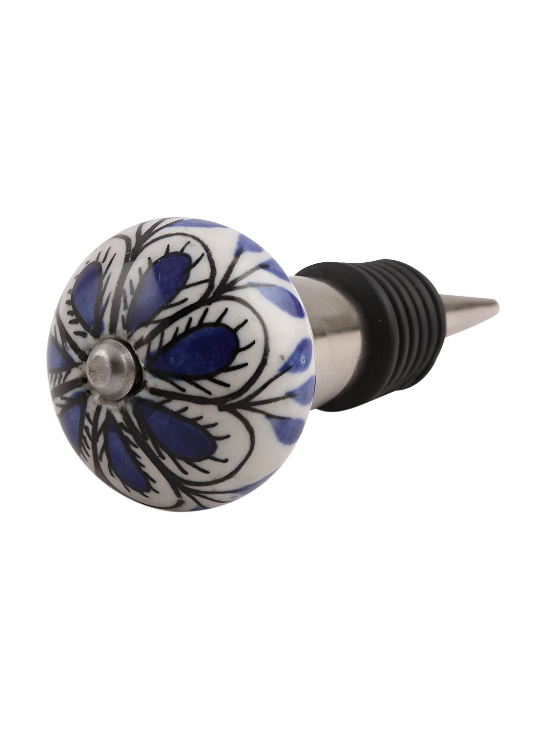 

Indianshelf Blue and White Drop Printed Ceramic Wine Bottle Stopper