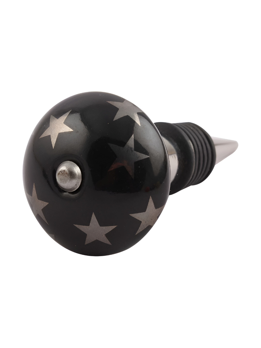 

Indianshelf Black & Silver-Toned Start Printed Ceramic Leak-Proof Wine Bottle Stopper