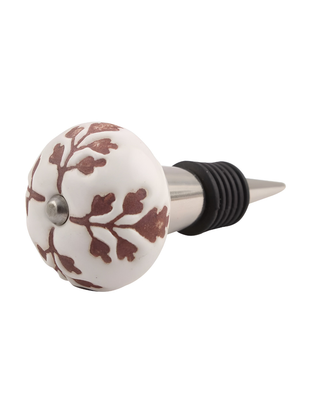

Indianshelf White & Brown Leaf Flower Textured Ceramic Wine Bottle Stopper