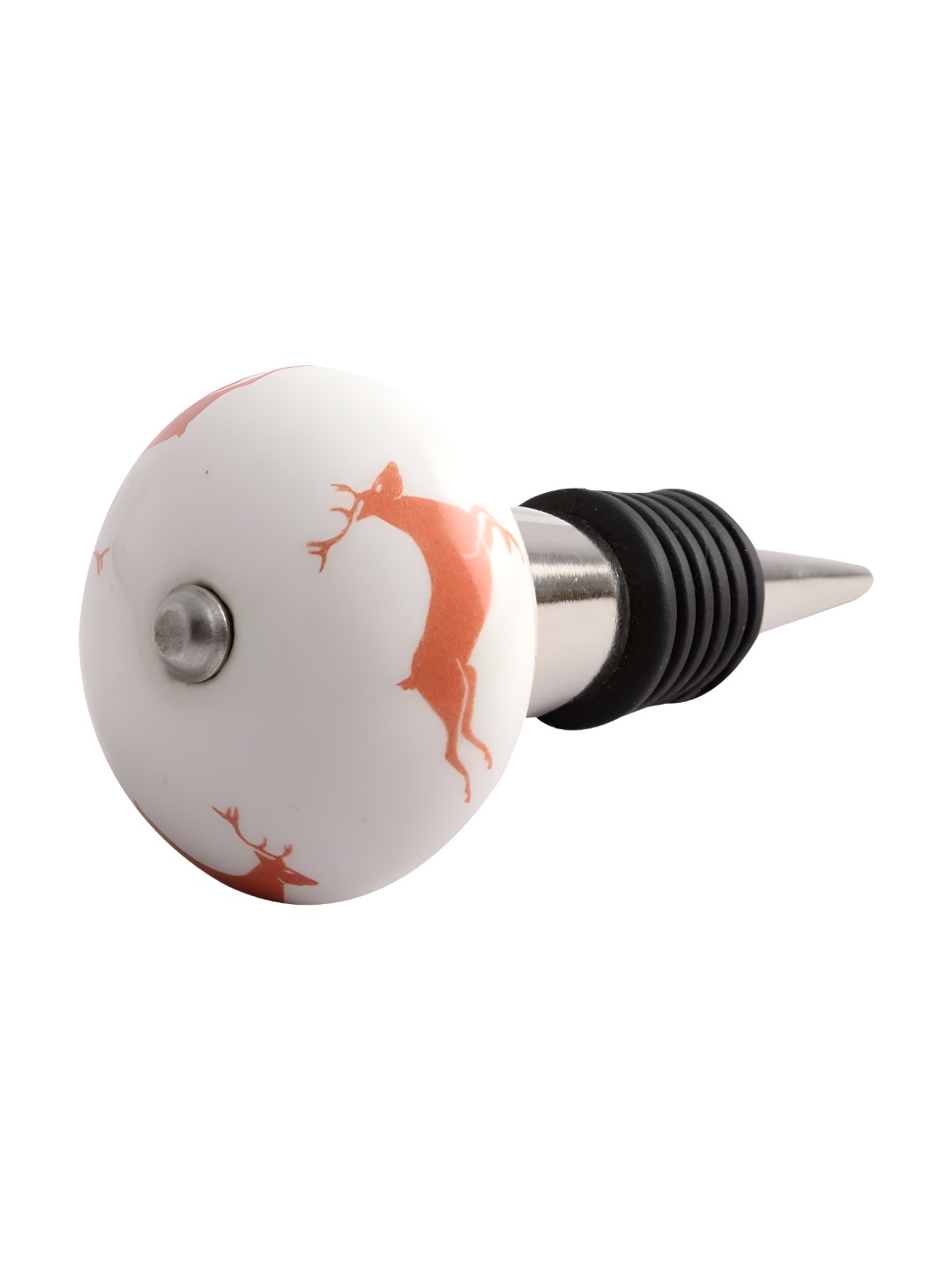 

Indianshelf Green & Orange Rein Deer Printed Ceramic Leak-Proof Wine Bottle Stopper