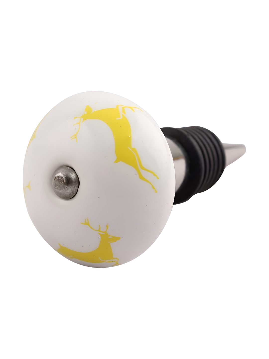 

Indianshelf Yellow & White Printed Ceramic Wine Bottle Stopper