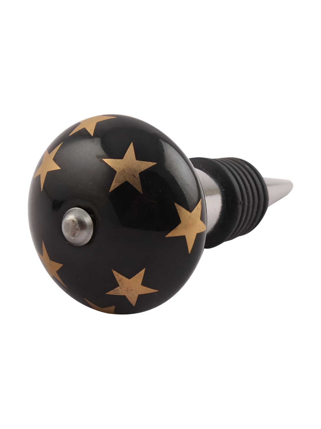 

Indianshelf Gold-Toned & Black Star Printed Ceramic Leak-Proof Wine Bottle Stopper