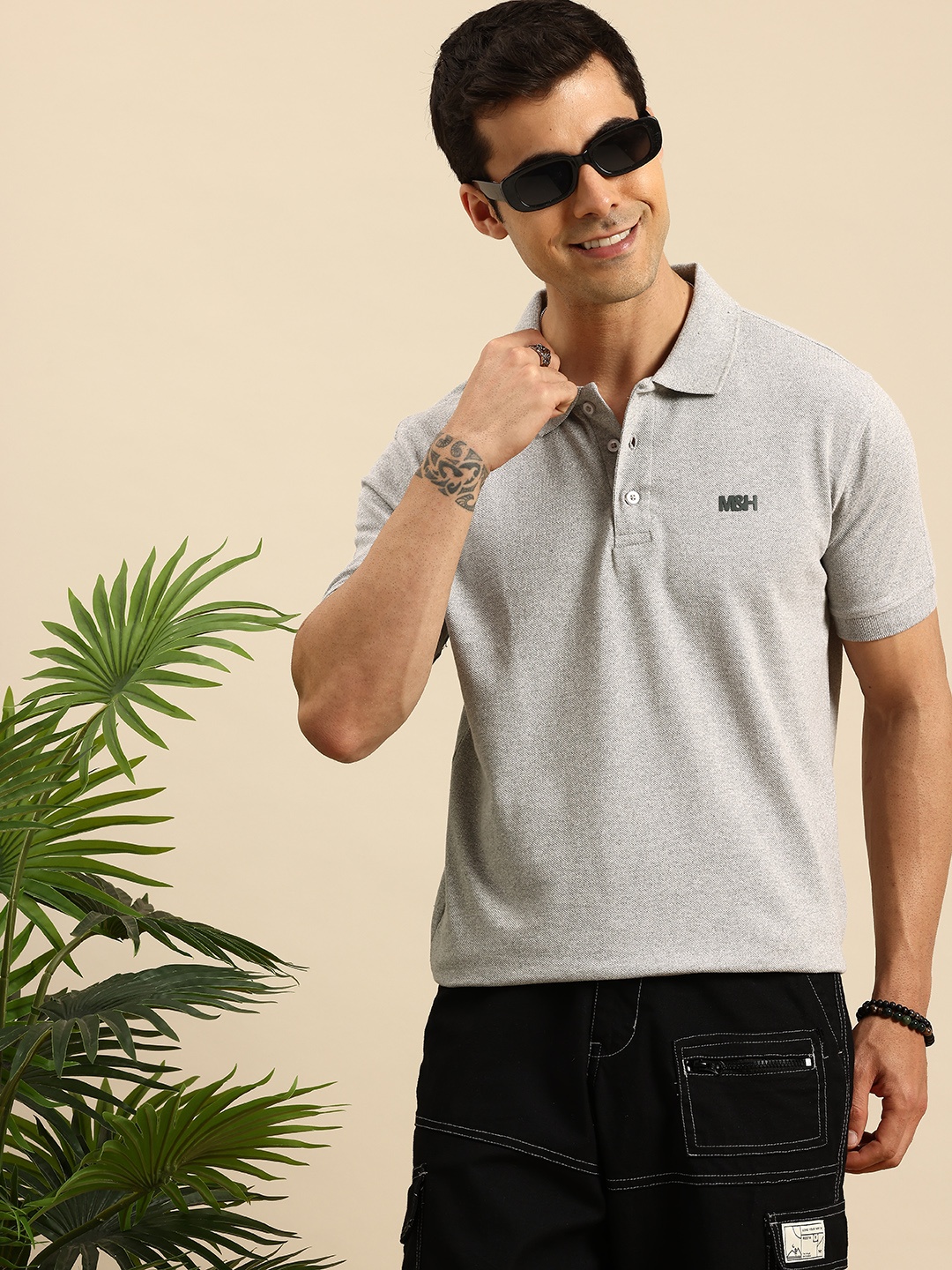 

Mast & Harbour Polo Collar T-shirt, Grey melange