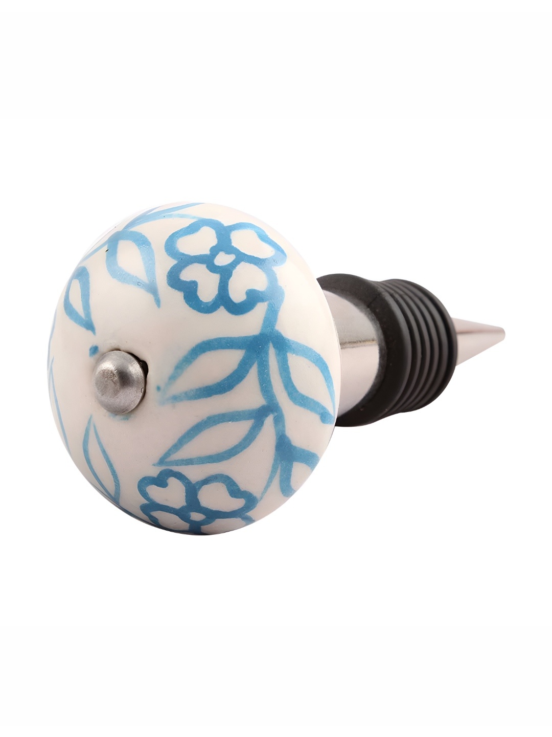 

Indianshelf White & Turquoise Blue Printed Ceramic Wine Bottle Stopper