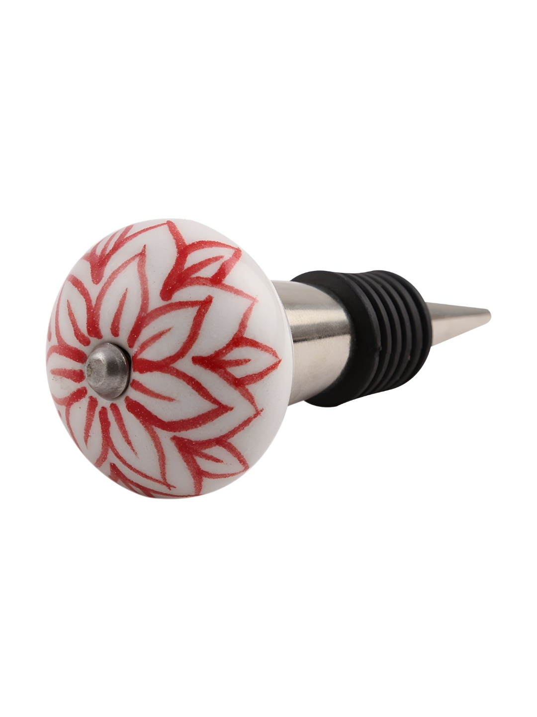 

Indianshelf Red & White Lotus Printed Ceramic Wine Bottle Stopper