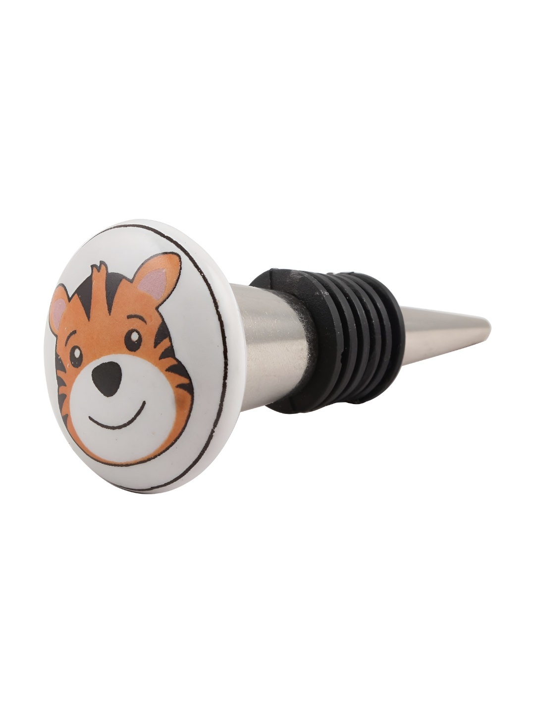 

Indianshelf White & Brown Tiger Face Printed Ceramic Wine Bottle Stopper