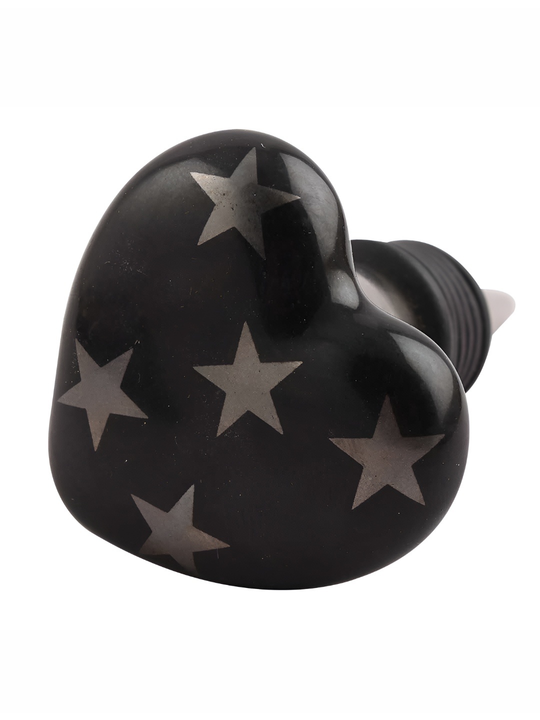 

Indianshelf Black and Silver-Toned Star Printed Heart Shaped Ceramic Wine Bottle Stopper