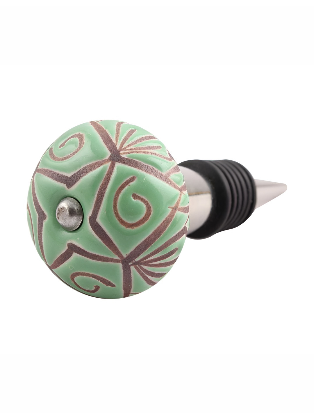

Indianshelf Green & Silver-Toned Floral Printed Ceramic Wine Bottle Stopper