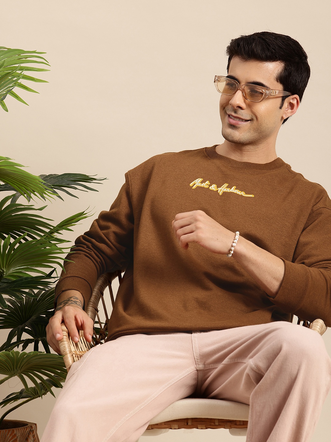 Mast & Harbour Brand Logo Printed Sweatshirt, Brown