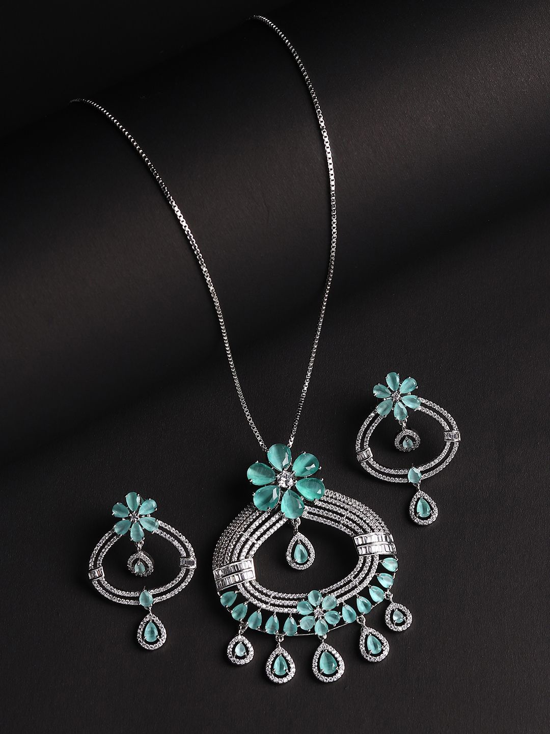 

RHOSYN Rhodium-Plated Cubic Zirconia Studded Jewellery Set, Silver