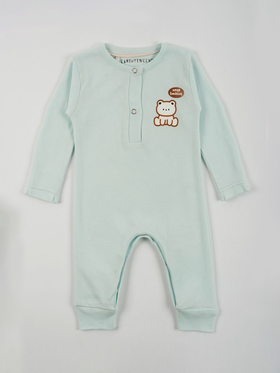 

EARTHY TWEENS Kids Printed Cotton Rompers, Sea green
