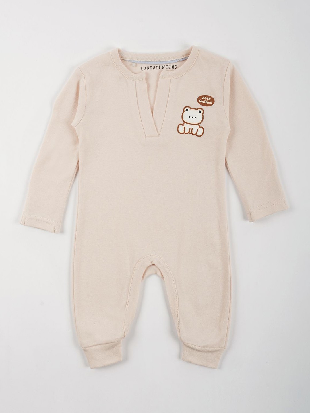

EARTHY TWEENS Infants Kids Printed Cotton Rompers, Beige