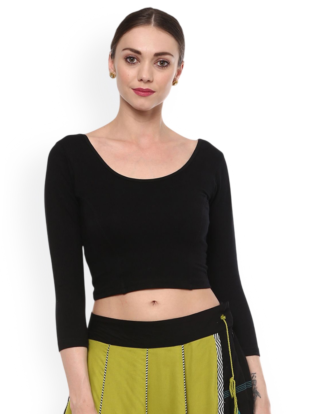 

SALWAR STUDIO Women Stretchable Round Neck Readymade Saree Blouse, Black