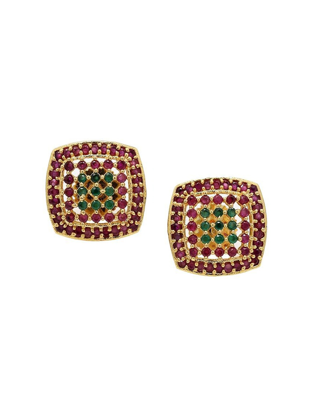 

Kezlin Gold-plated American Diamond Stones Studded Square Shaped Studs, Red