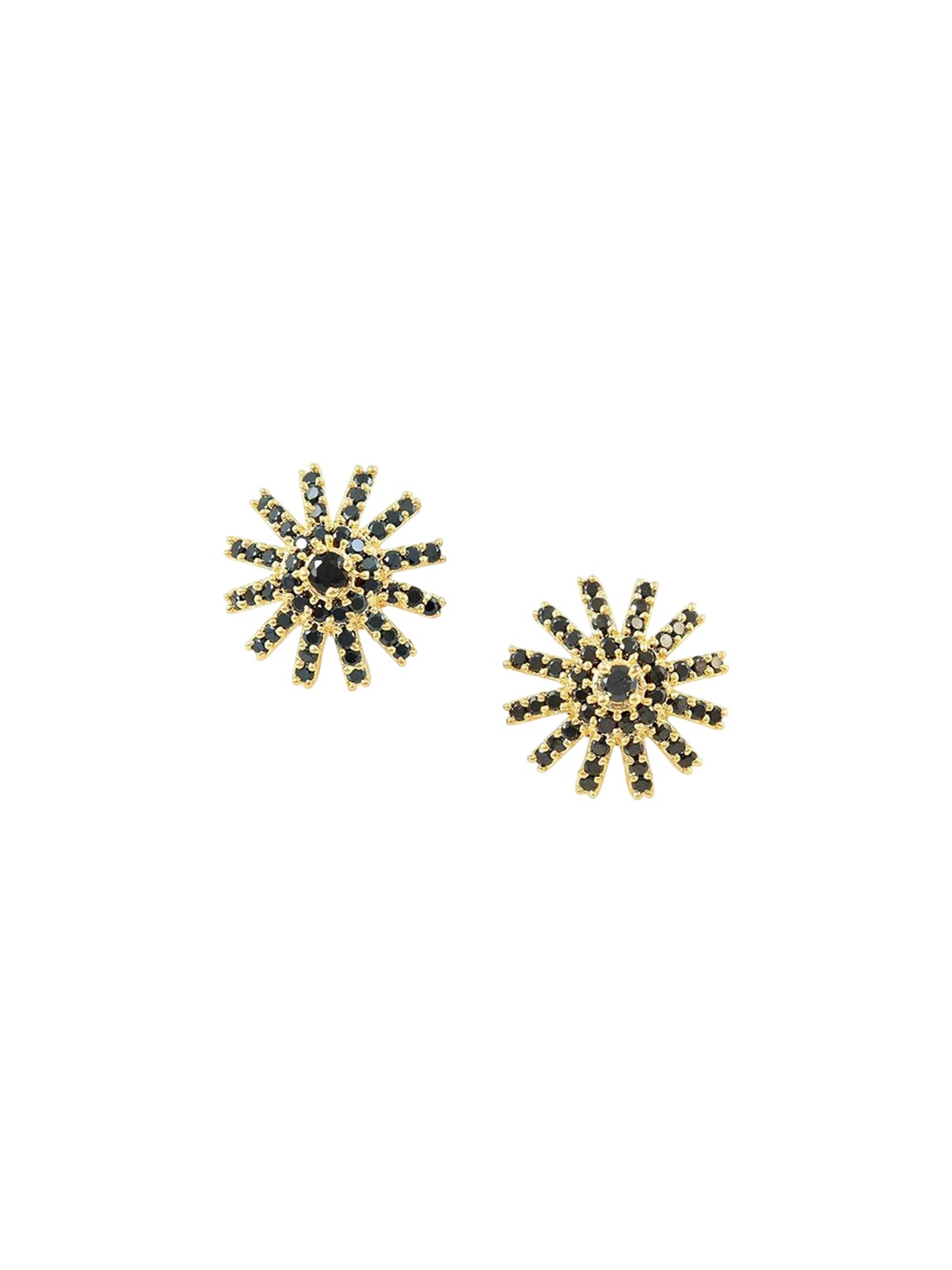 

Kezlin Gold-plated American Diamond Stones Studded Floral Shaped Studs, Black