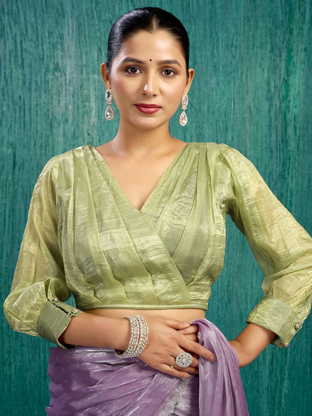 

KALINI Padded V-Neck Blouse, Green