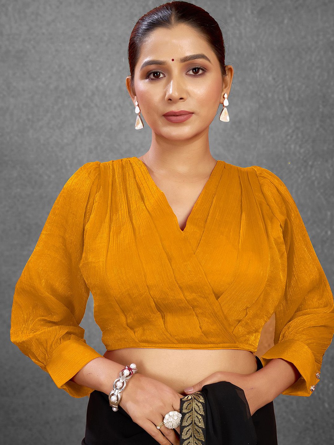 

KALINI V Neck Padded Saree Blouse, Mustard