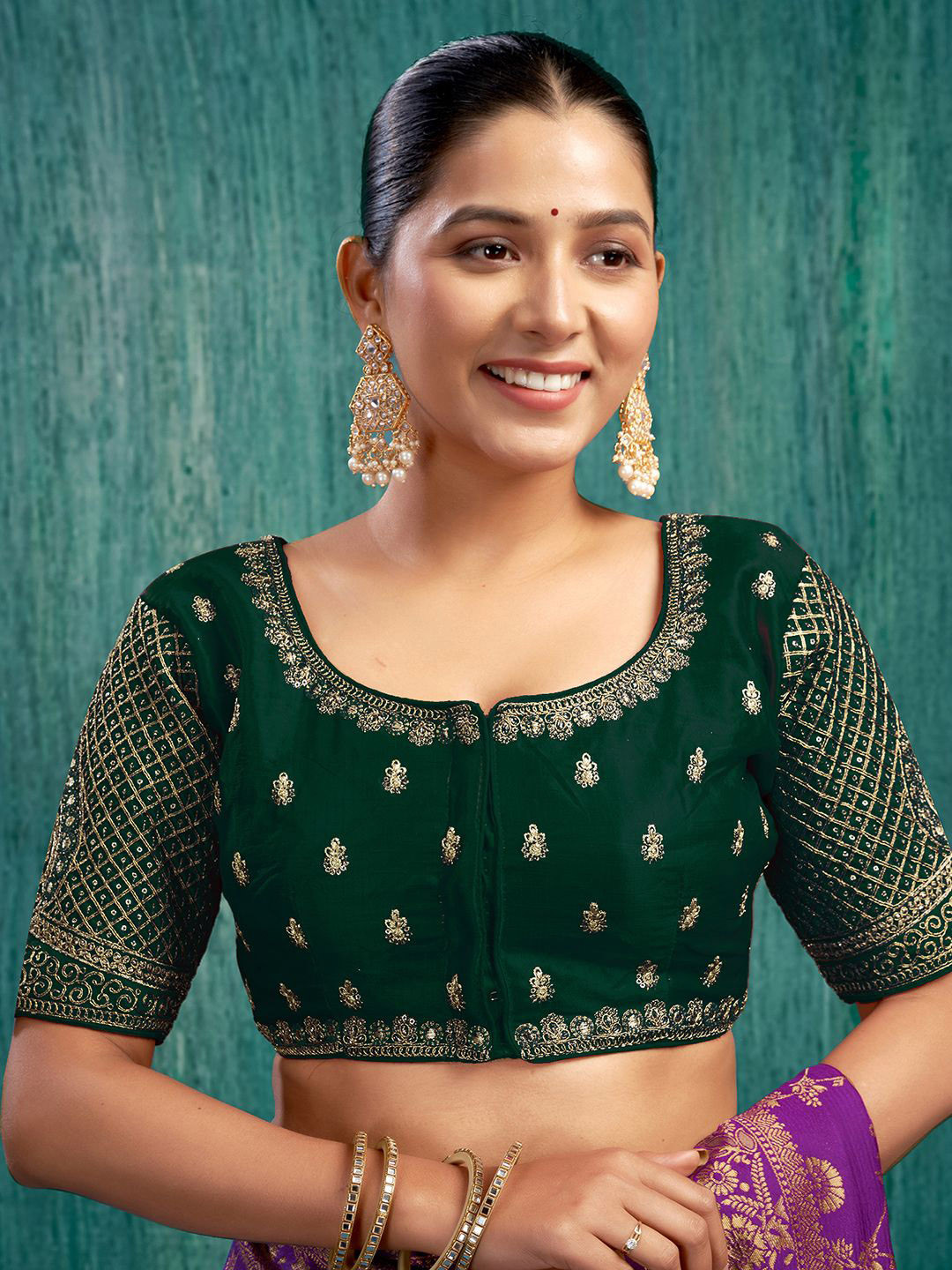 

KALINI Women Embroidered Ready To Wear Saree Blouse, Green