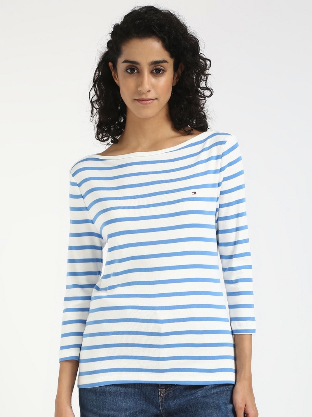 

Tommy Hilfiger Women Striped Slim Fit Cotton T-shirt, White