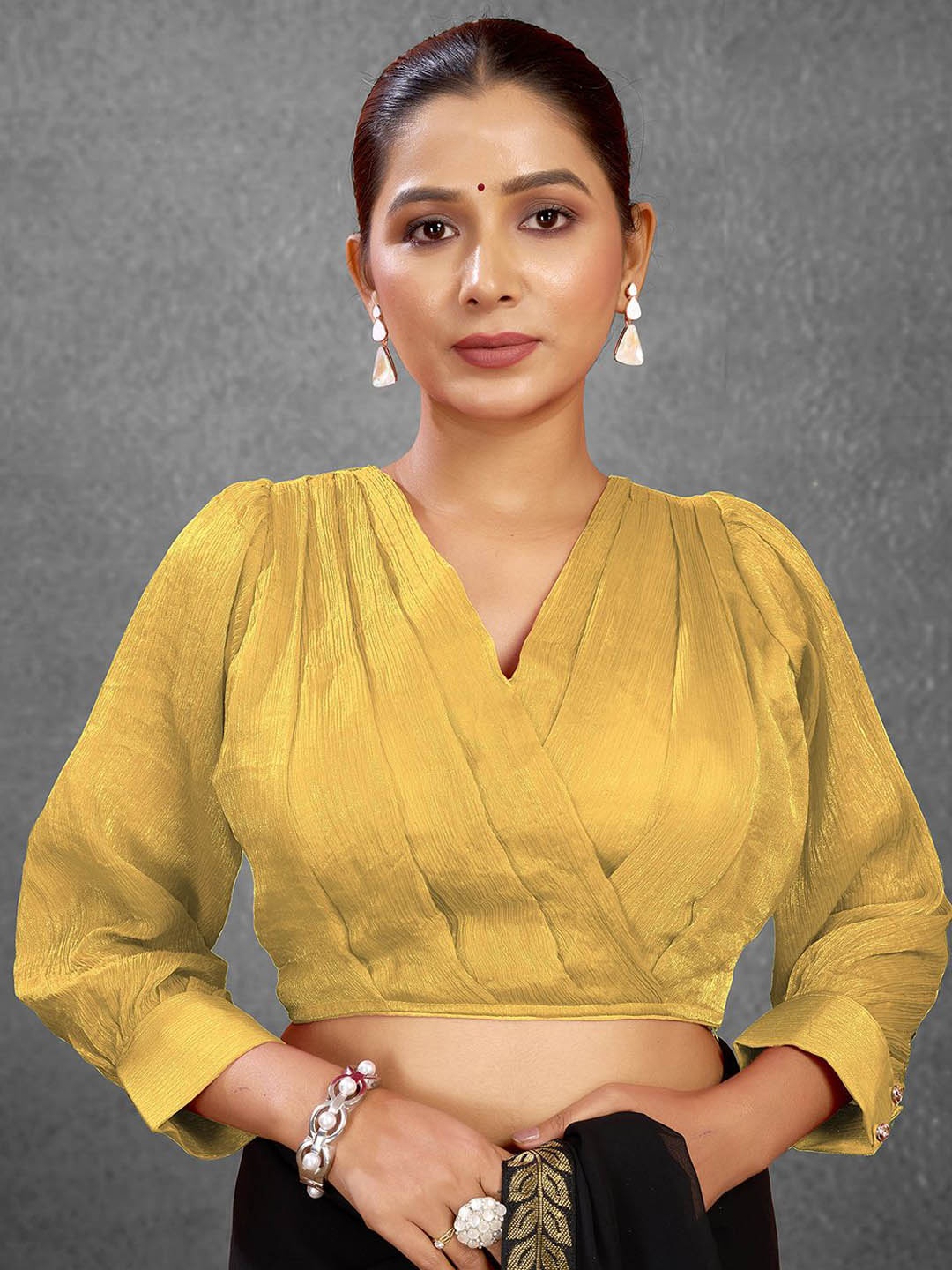 

KALINI Padded V-Neck Saree Blouse, Beige