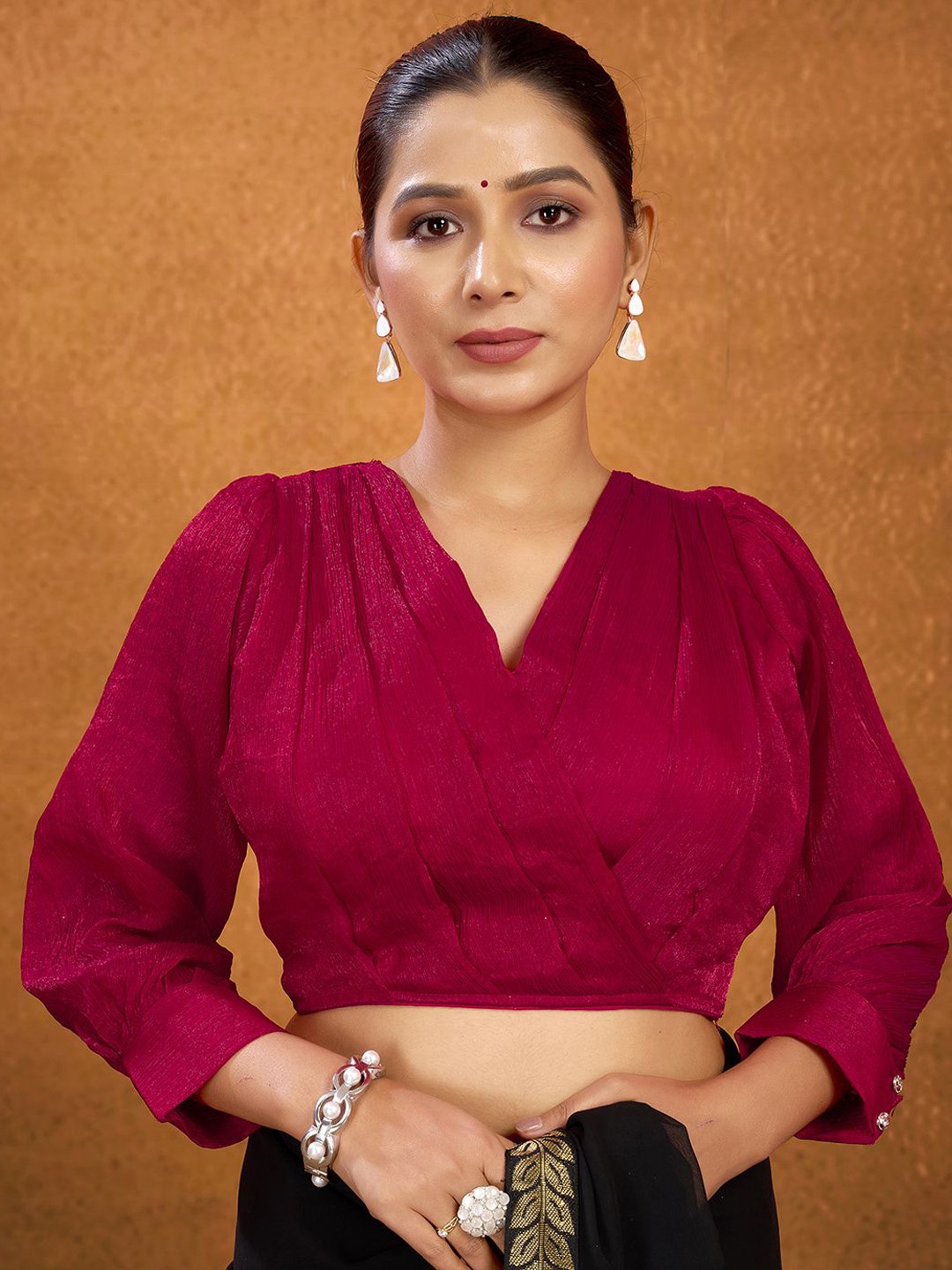 

KALINI V Neck Fully stitched Padded Saree Blouse, Pink