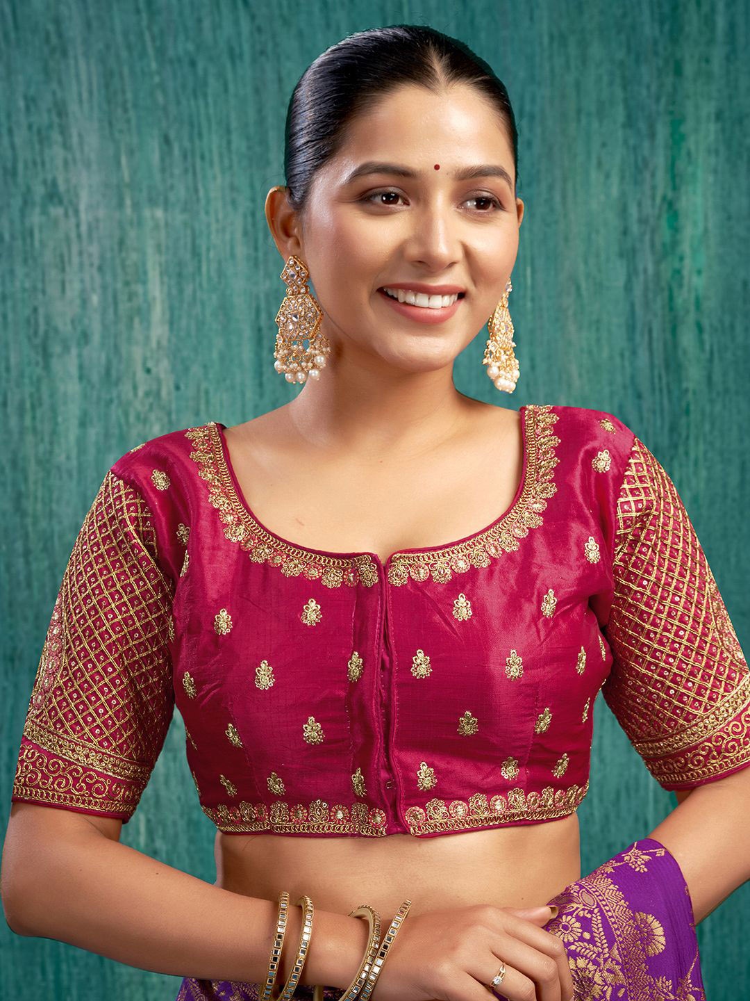 

KALINI Women Embroidered Ready To Wear Saree Blouse, Pink