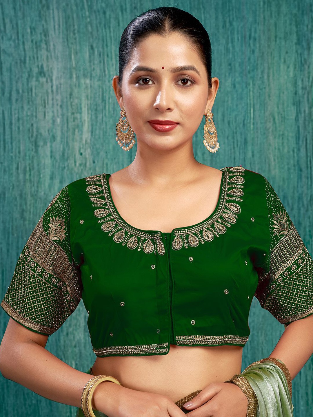 

KALINI Embroidered Round Neck Blouse, Green