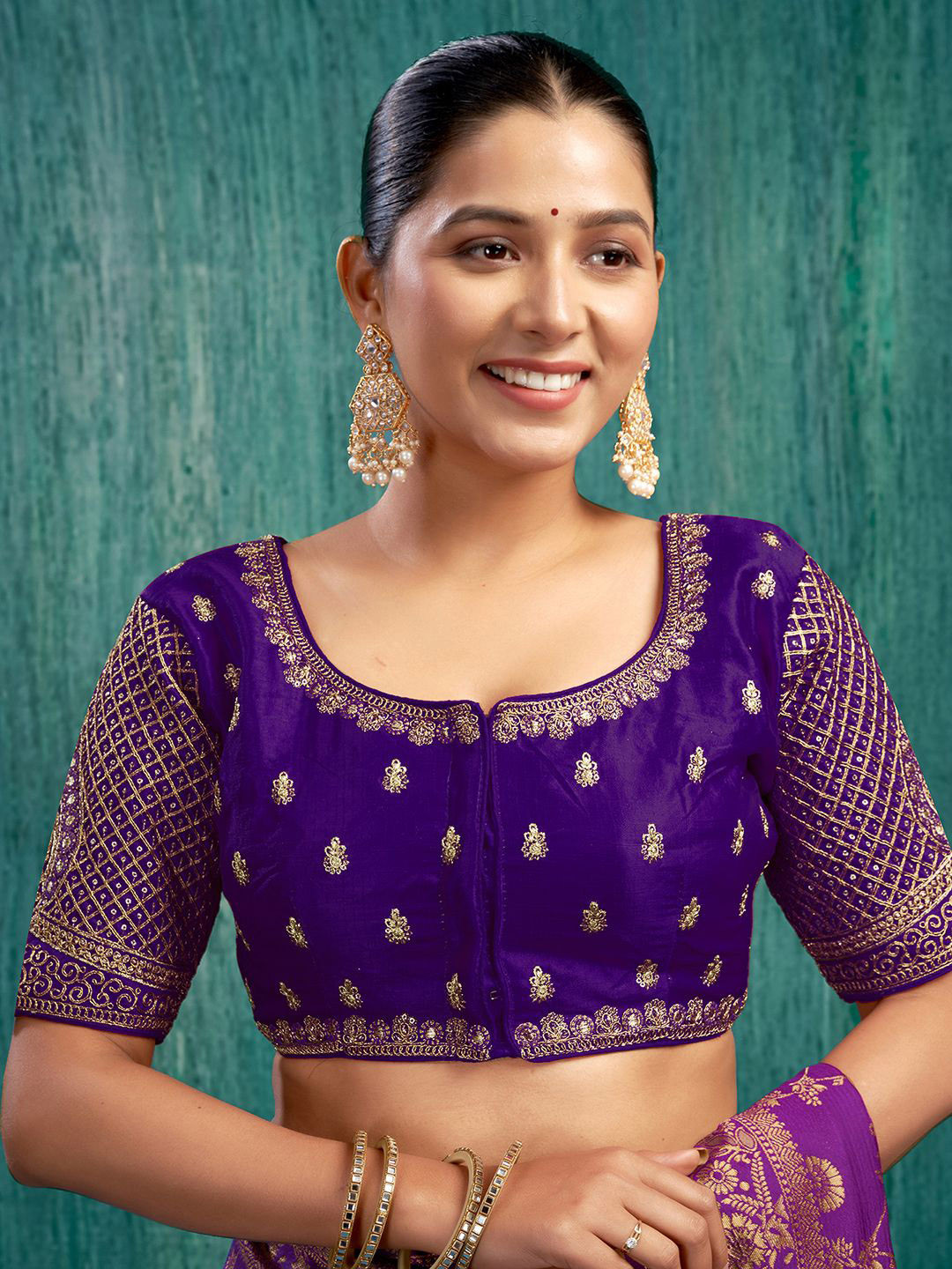 

KALINI Embroidered Saree Blouse, Blue